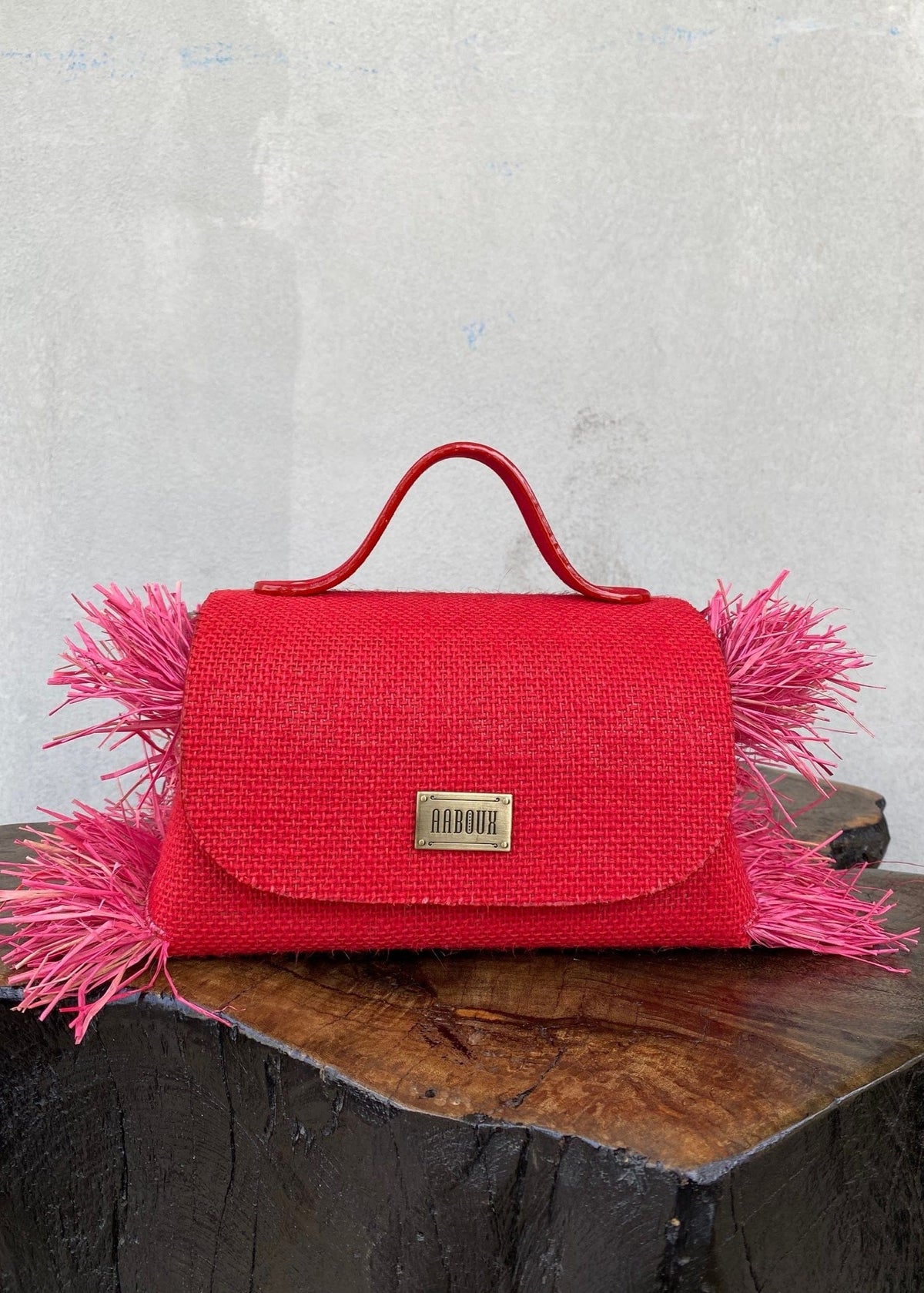 Mira XO Red Jute with Side Raffia - Leather - Bags - African Fashion by Aaboux