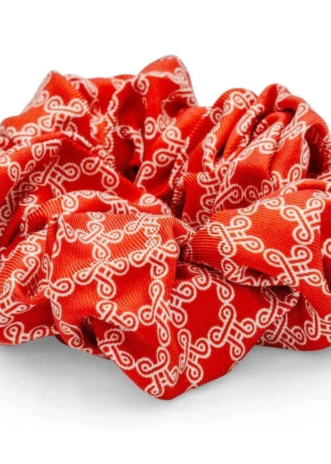 ADINKRA Scrunchie Mpatapo Silk Scrunchie (White on Red)
