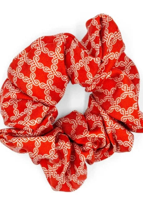 ADINKRA Scrunchie Mpatapo Silk Scrunchie (White on Red)