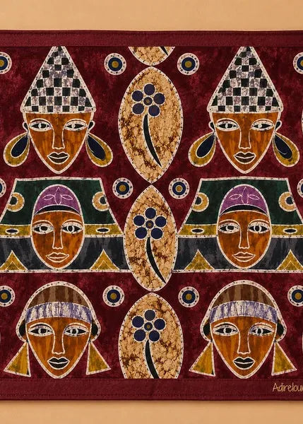 Adire Lounge Scarf Burgundy The Muse II — Figurative Face Print Bandana Scarf
