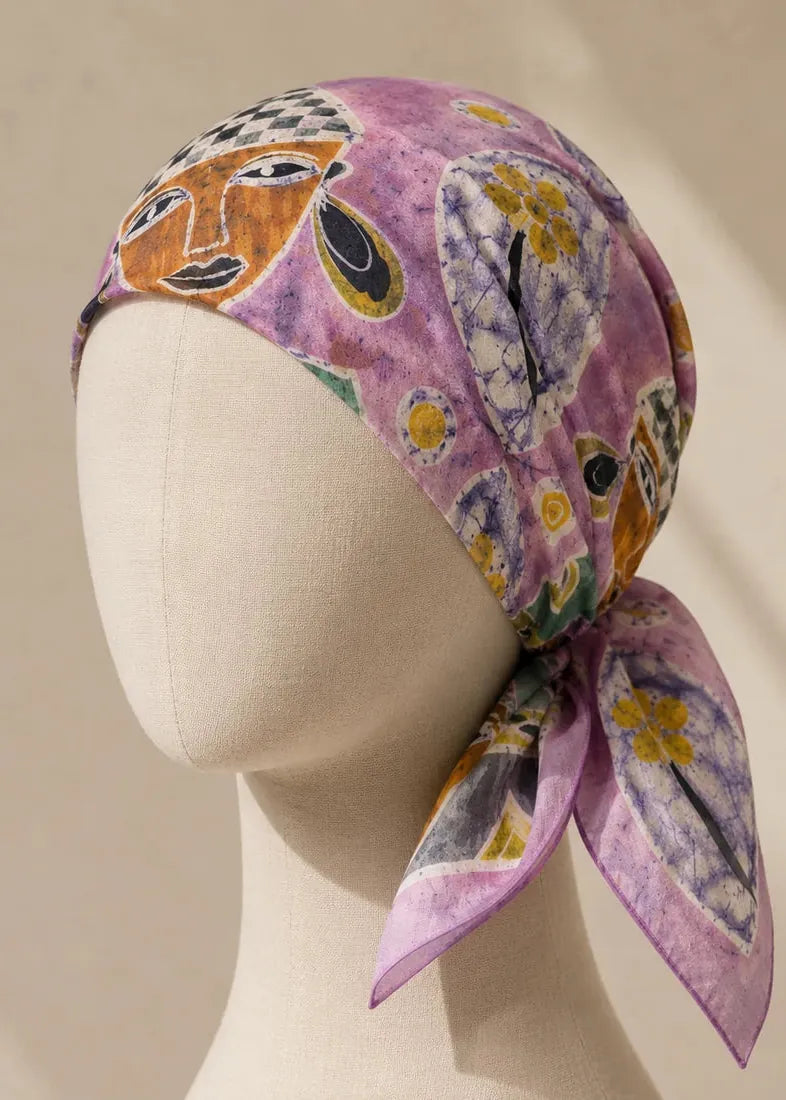 Adire Lounge Scarf Pink The Muse — Figurative Face Print Bandana Scarf