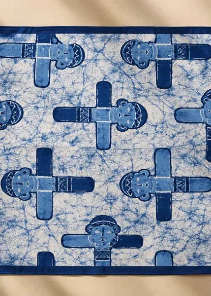 Adire Lounge Scarves & Wraps Blue Jade Spirit — Green Mosaic Face Print Bandana Scarf