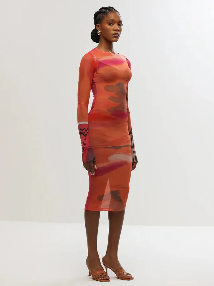 Aluka Dress Orange / 2XS Nuru Bodycon Dress