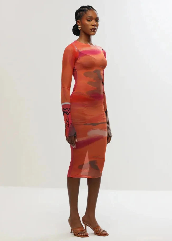Aluka Dress Orange / 2XS Nuru Bodycon Dress