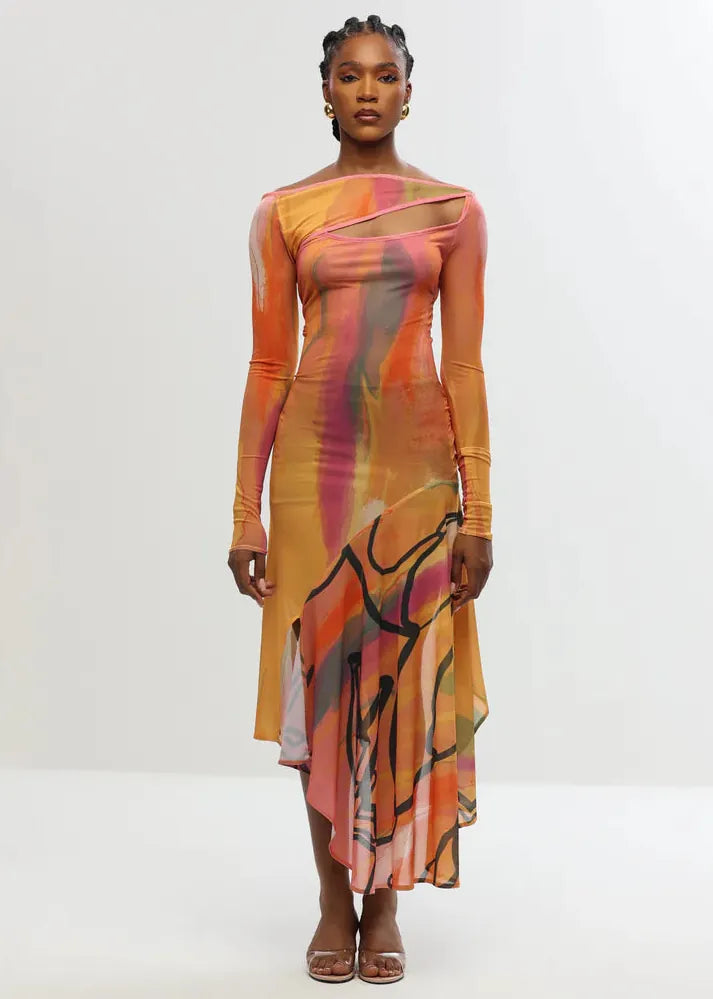 Aluka Dress Orange / XXS The Sarabi Mesh Dress