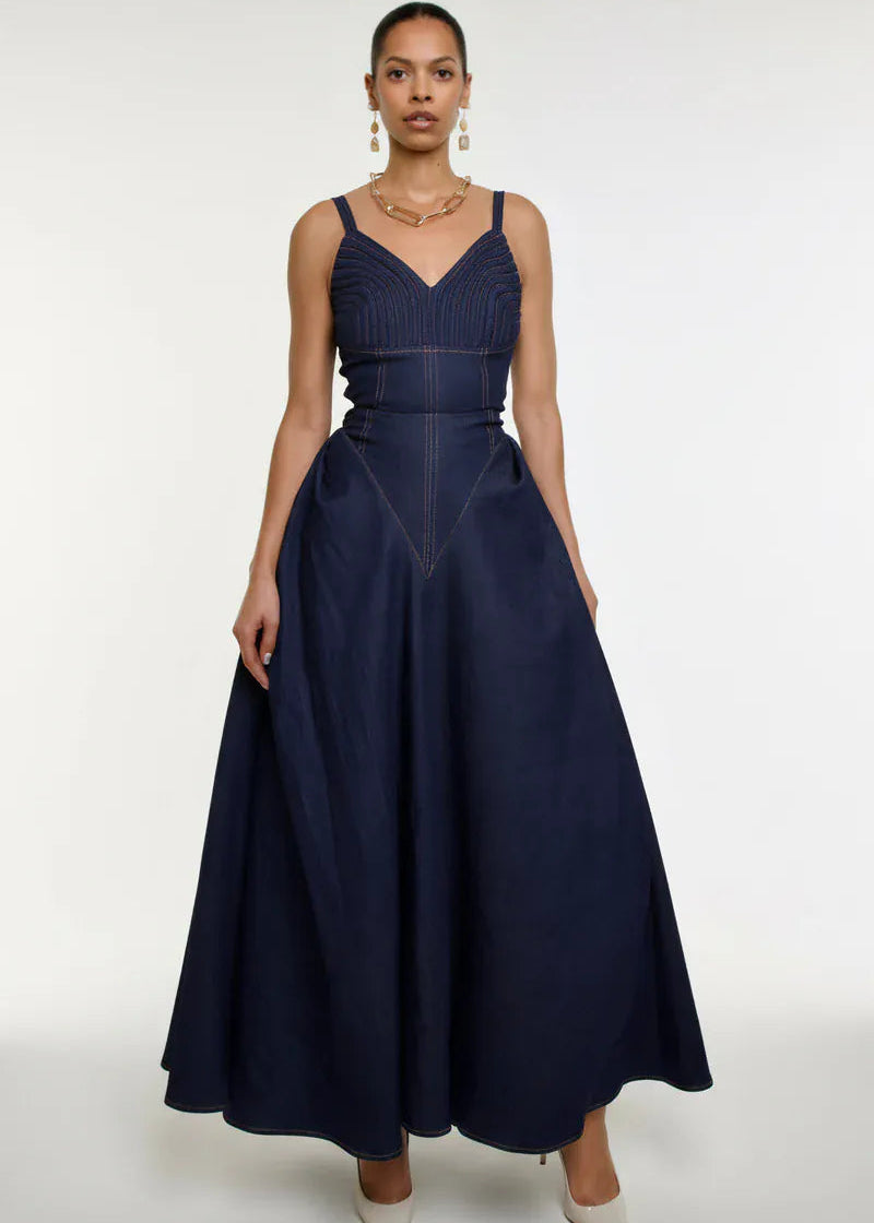 Aluka Tops Dusk Navy Denim Corset-Like Top