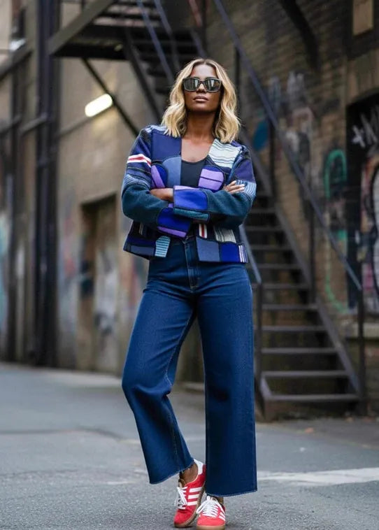 Andrew Tabitha Jacket Blue Crop Patchwork Jacket