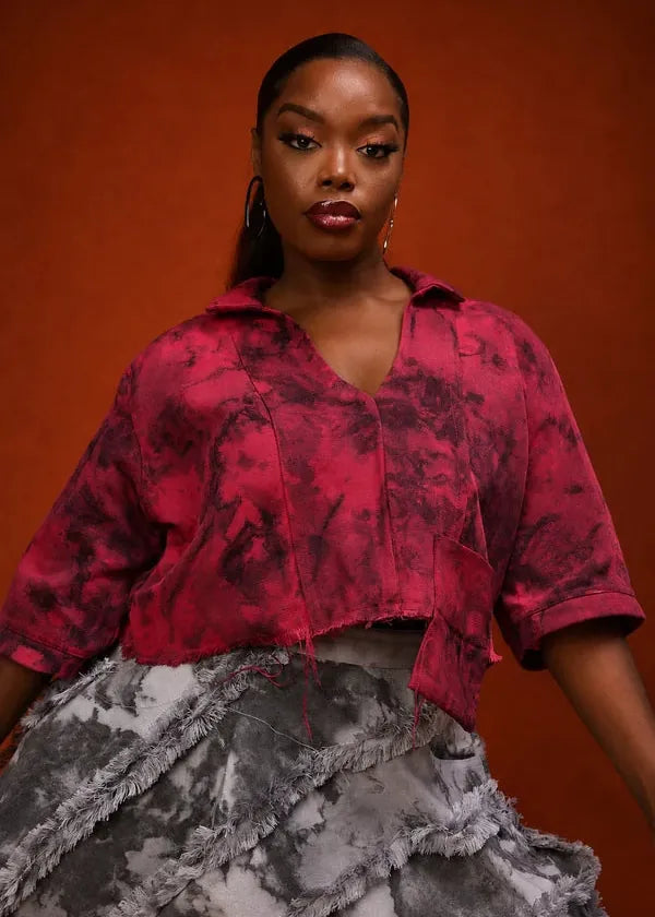 Andrew Tabitha Shirt Cropped Shirt in Green and Pink