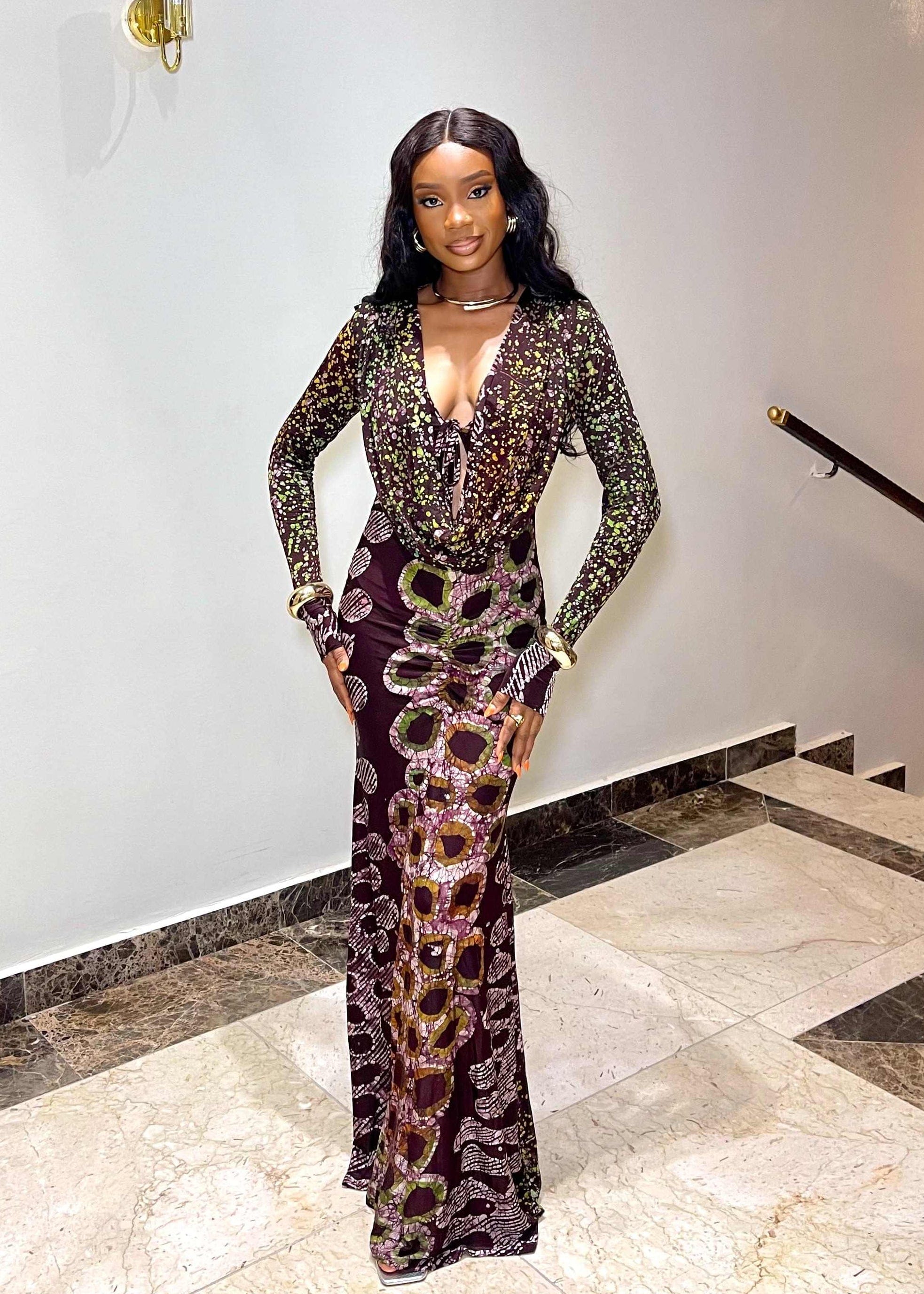 Atuche Woman Dresses Multicolor / 8 Eyo Reversible Hand-Dyed V-neck Dress