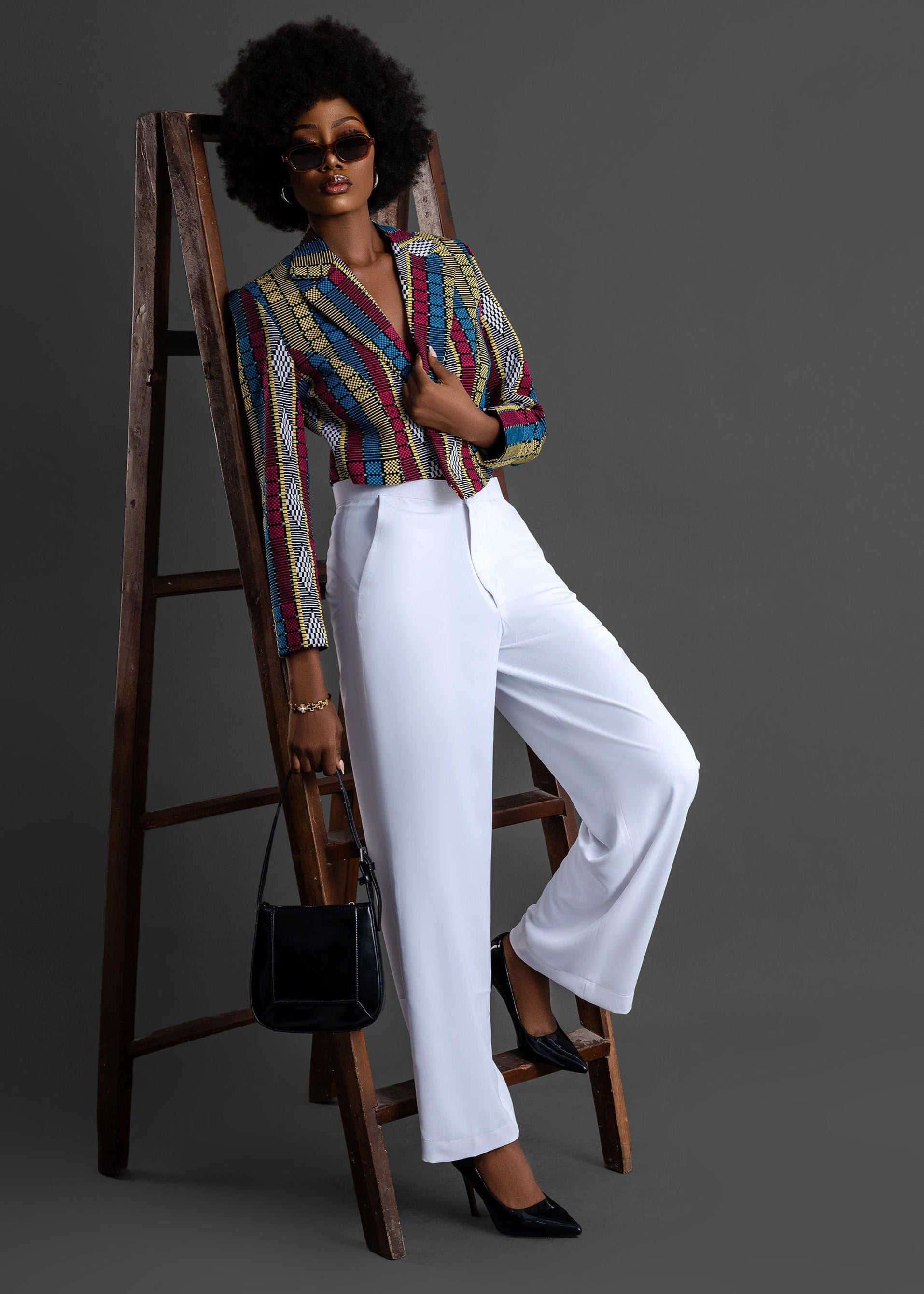 The Simbi Crop Suit Blazer - Blue, Burgundry, White - Cotton - African Fashion by Austine Mali