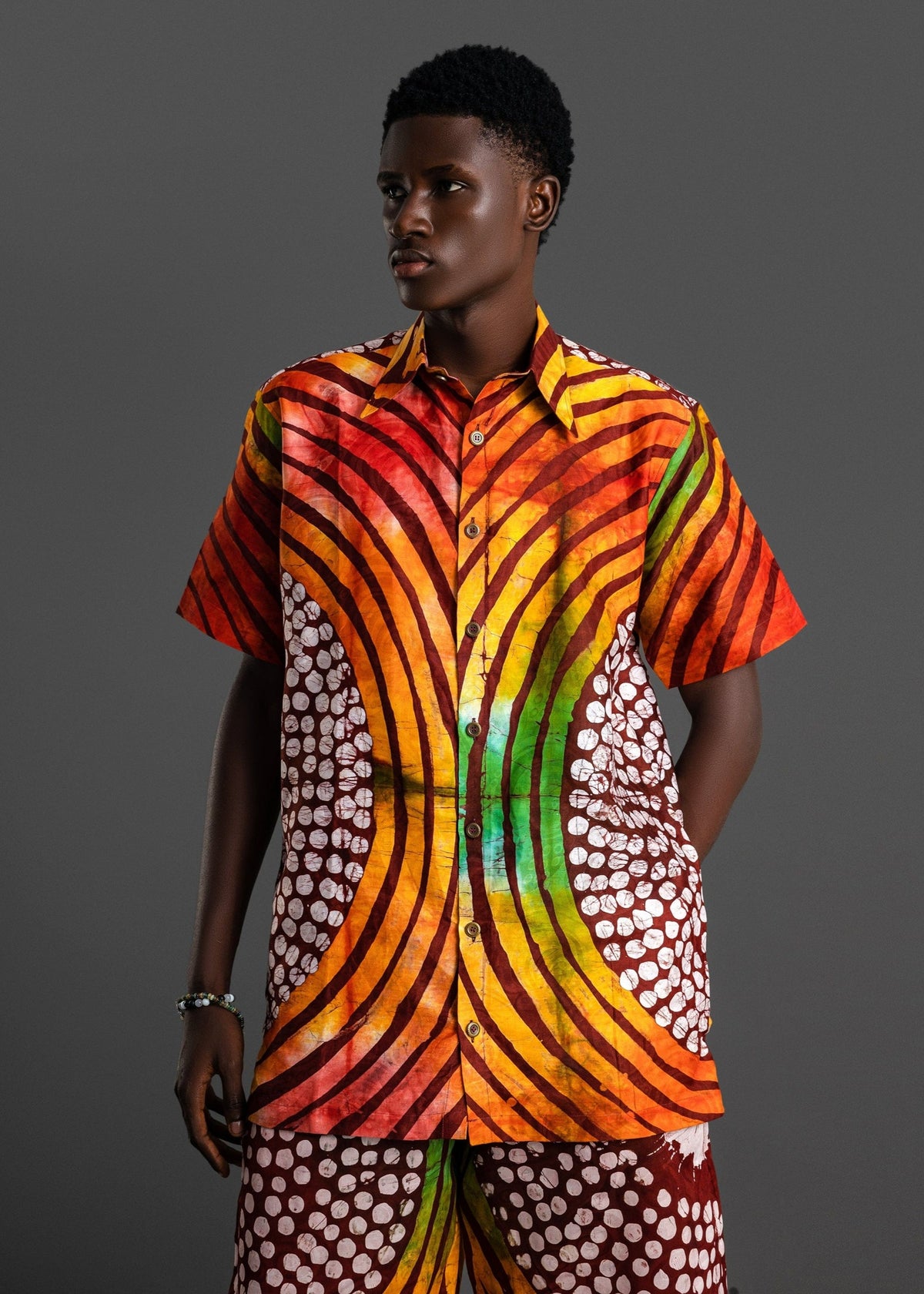The Tunde Shirt - Orange, White, Green - Cotton - Co-Ord Set - African Fashion by Austine Mali
