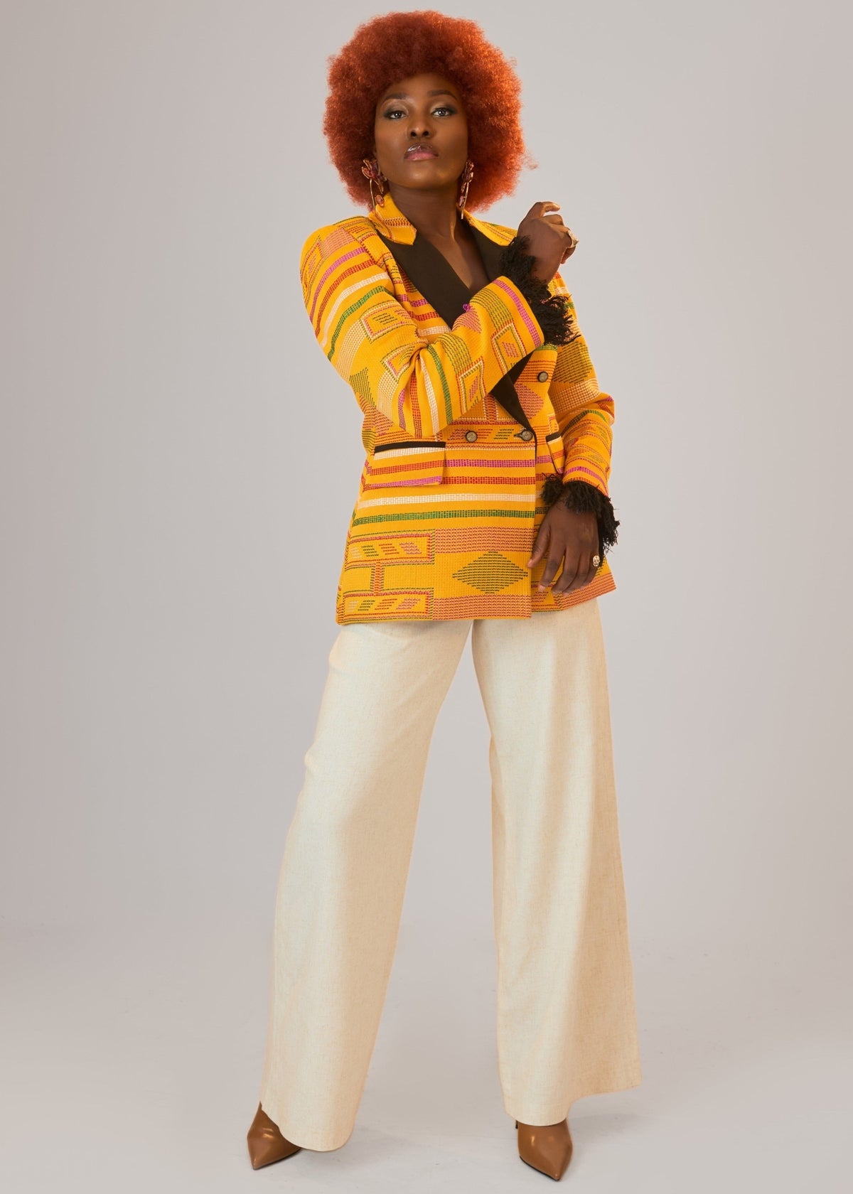 The Naya Double Breasted Suit - Yellow, White, Black, Green - Akwete - Suits - African Fashion by Austine Mali