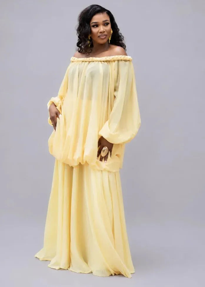 Bibire Co-ord Sets & Matching Sets Faye Yellow Chiffon Skirt Set