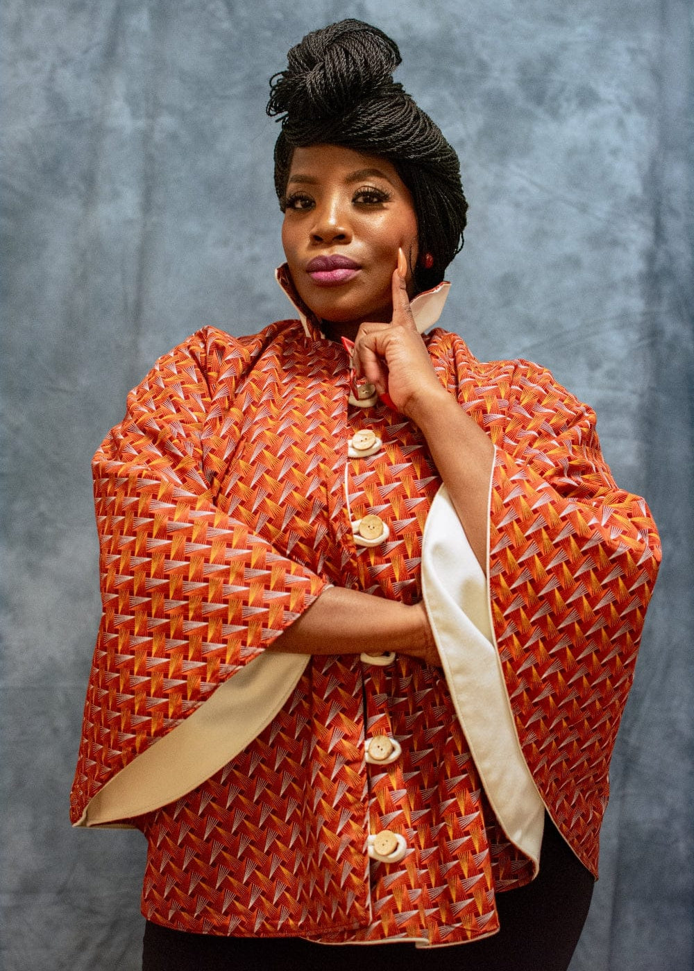 Reversible Khawa Cape - Cream - Cream, Orange - Wool - Coat - African Fashion by Bola Nangabe