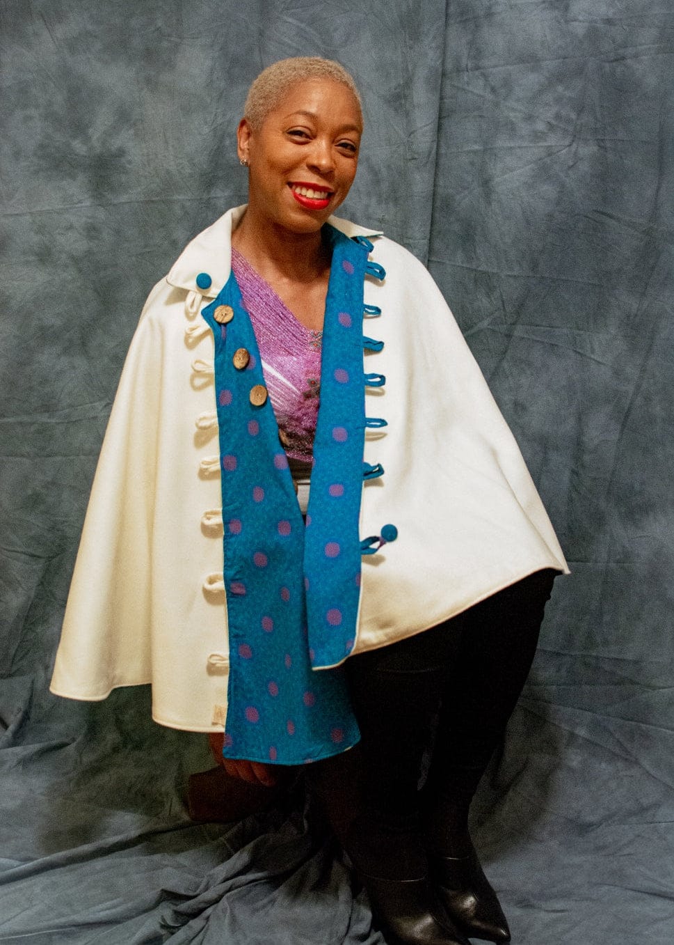 Bola Nangabe Women's Coat One size Reversible Khawa Cape - Blue