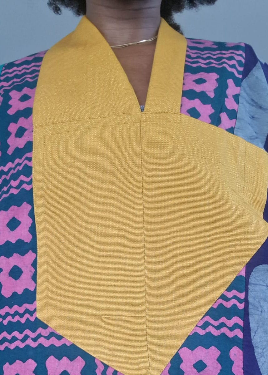 Dye Lab Bubu Multicolor / One size Dark Brown Midi Agbada with Gold Aso oke Collar