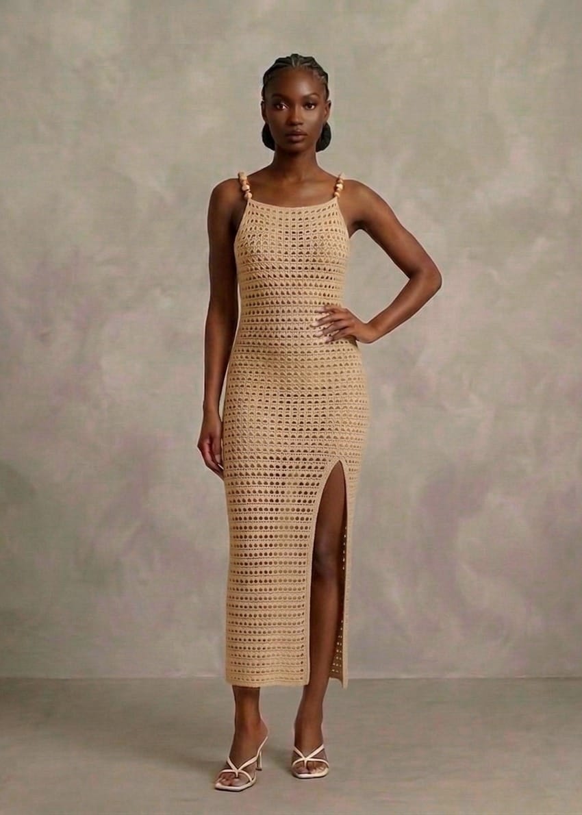 Dzini Dresses Ohau Crochet Maxi Dress with Slit
