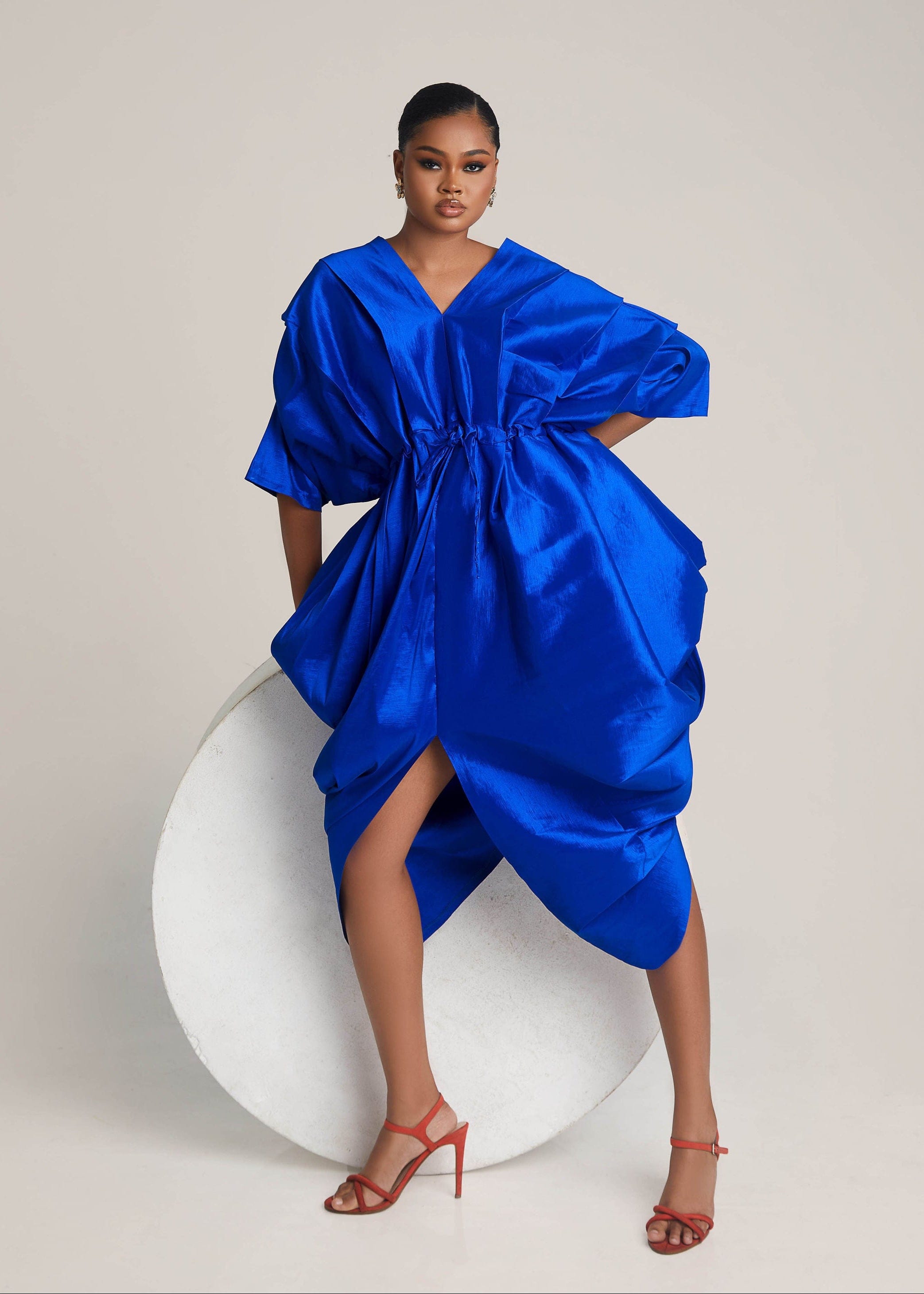 Ehi Woman Dress Blue / 8 Owambe Dolman Draped Tulip Dress