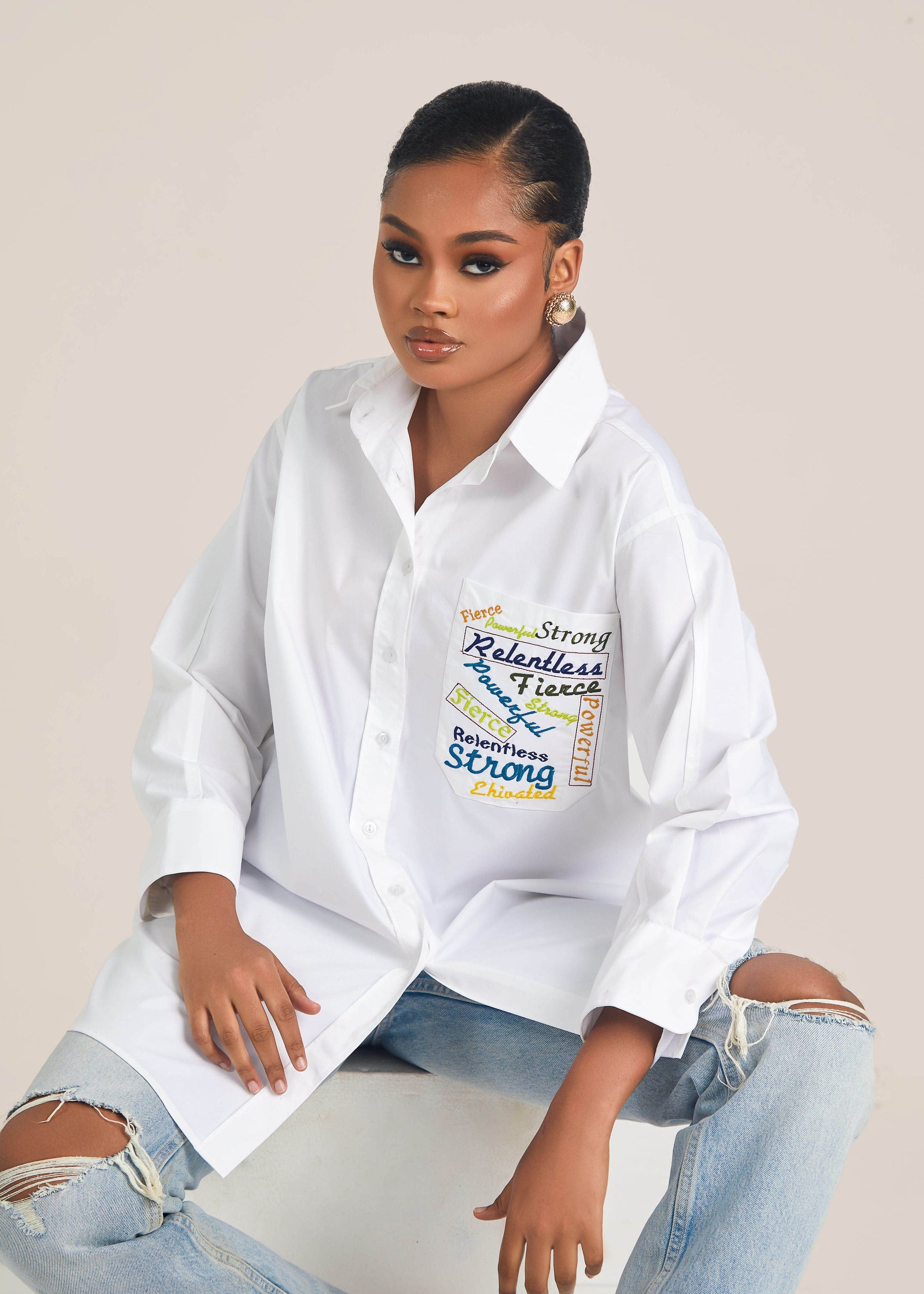 Ehi Woman Shirt Ehi Oversized Shirt with Affirmation Pocket