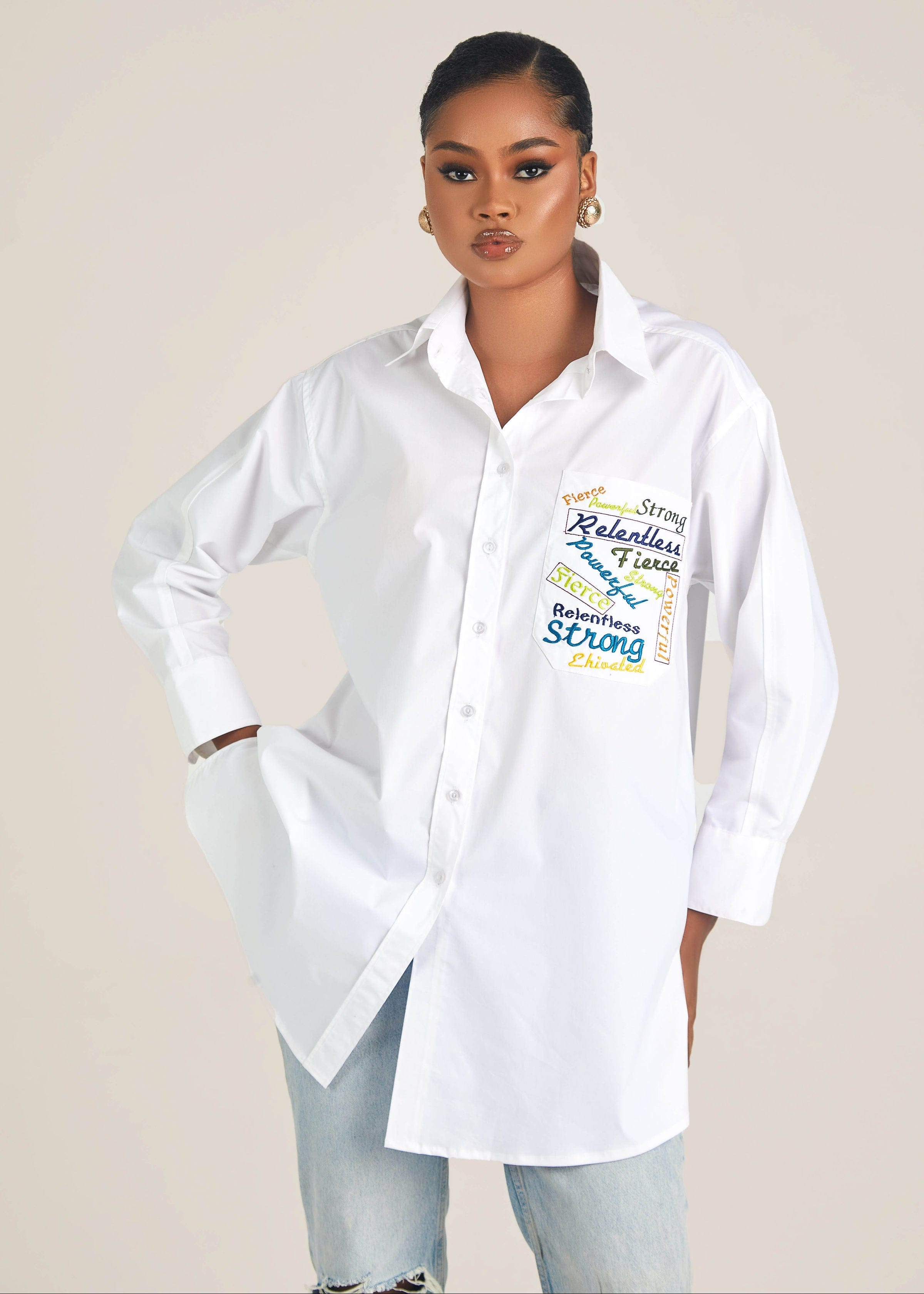 Ehi Woman Shirt White / 8 Ehi Oversized Shirt with Affirmation Pocket