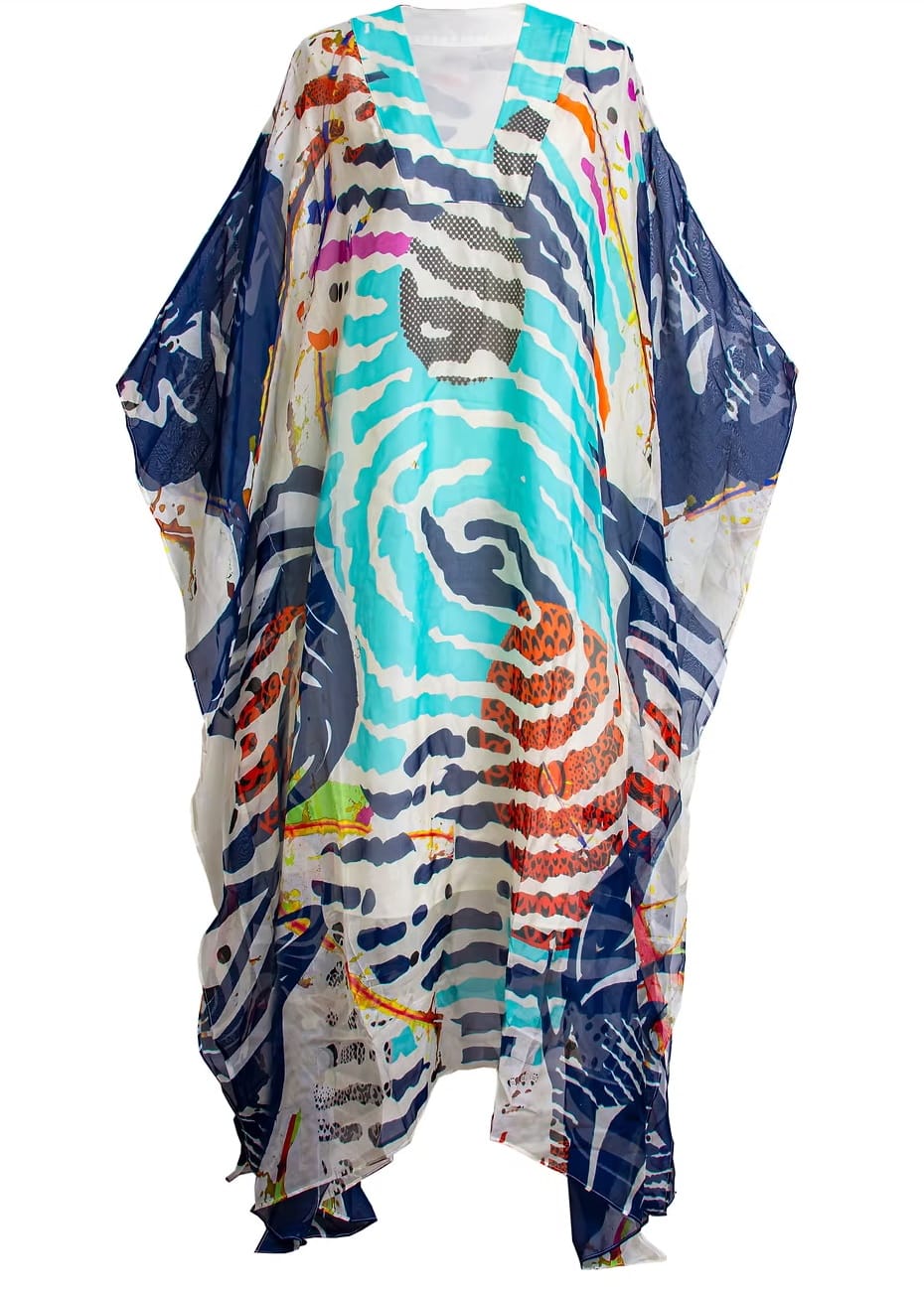 Eki Silk Bubus & Kaftans One size / Blue Turquoise Blue 100% Mulberry Silk Kaftan: Sustainable Resort Loungewear
