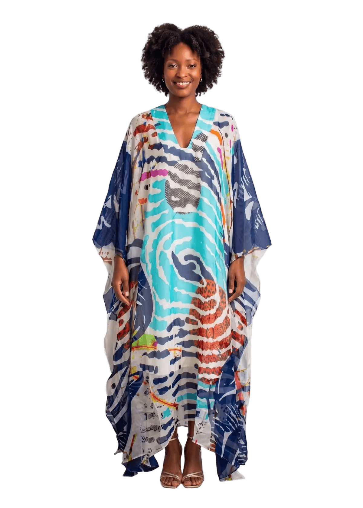 Eki Silk Bubus & Kaftans One size / Blue Turquoise Blue 100% Mulberry Silk Kaftan: Sustainable Resort Loungewear