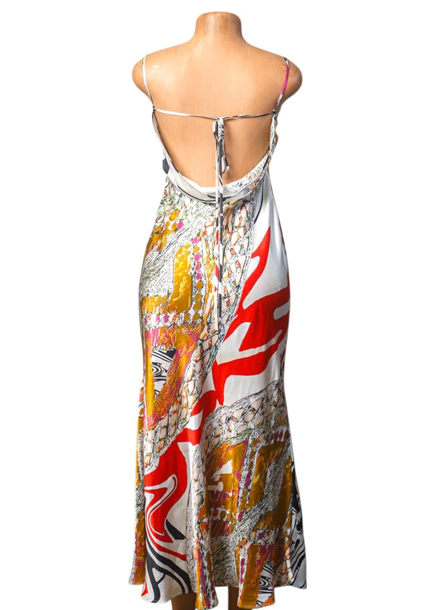 Eki Silk Dresses 100% Silk Mulberry Slip Dress: African Motif Midi