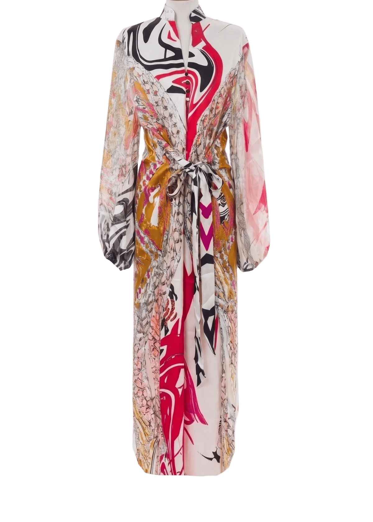 Eki Silk Dresses 12 / Red 100% Mulberry Silk Wrap Tie Midi Dress: Resort Wear