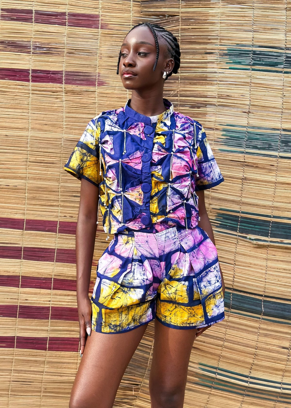 Ini Beaded Shirt and Short Set - Petal Lilac - Co-Ord Set - African Fashion by IQUO