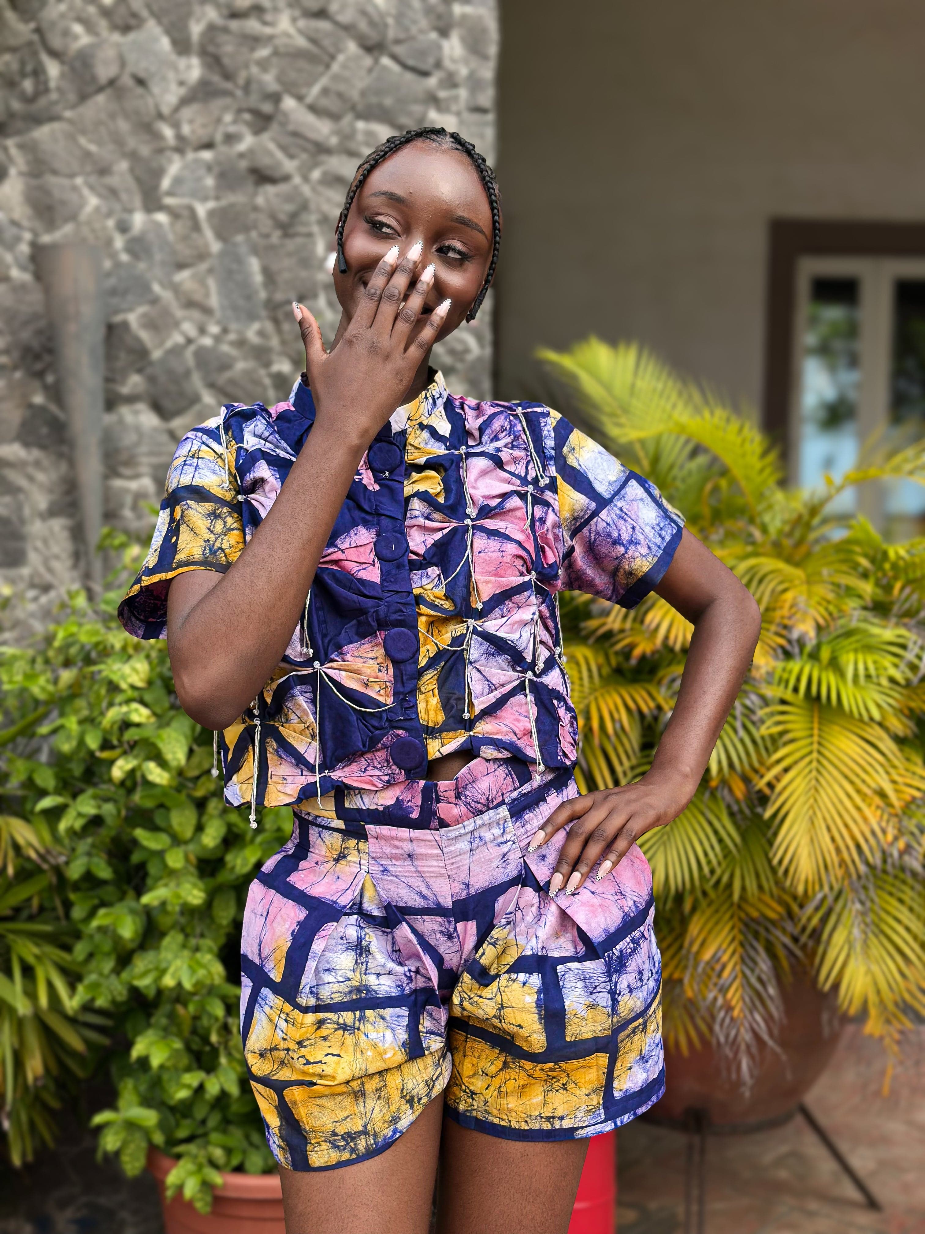 IQUO Co-Ord Set Ini Beaded Shirt and Short Set