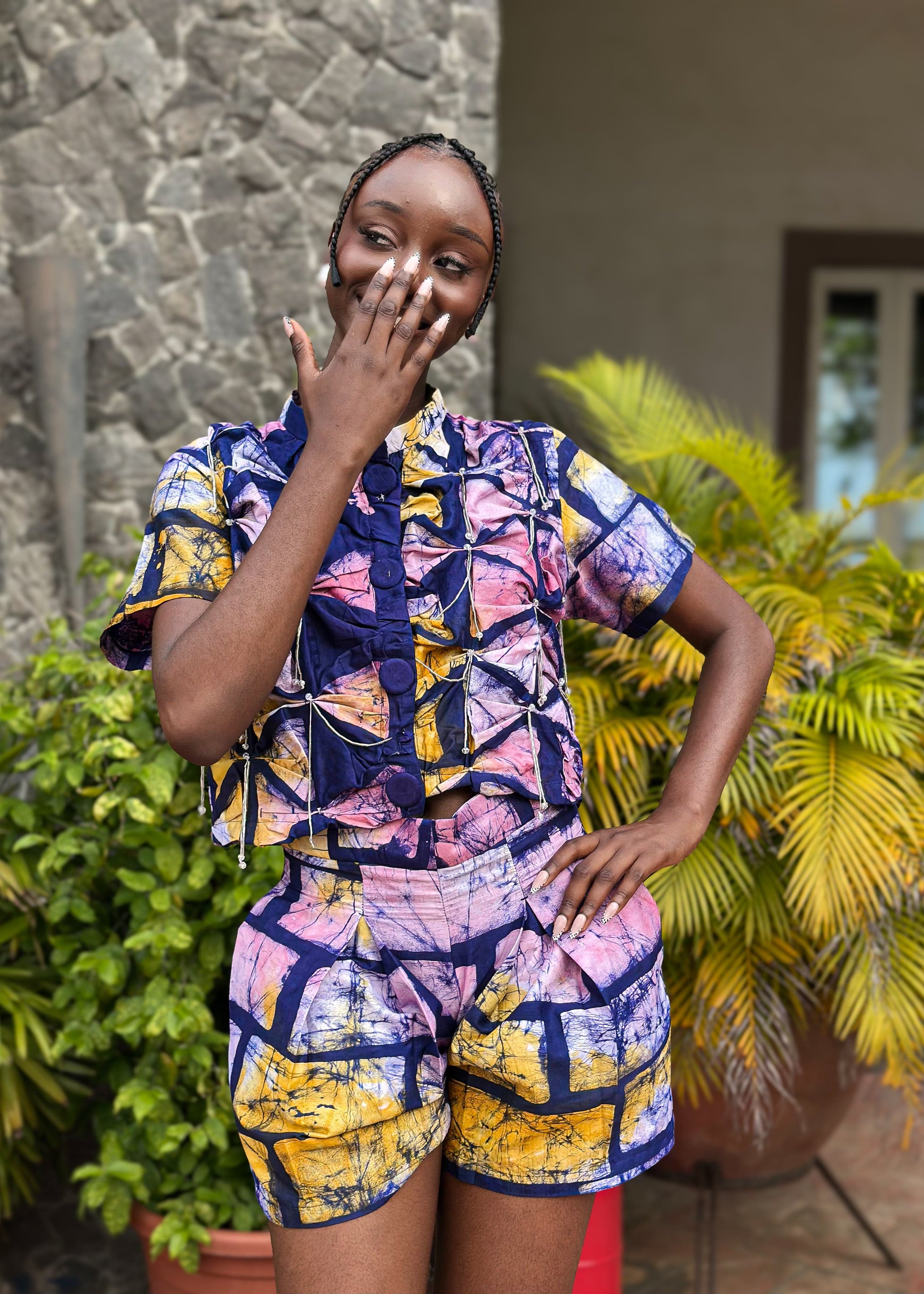 IQUO Co-Ord Set Ini Beaded Shirt and Short Set