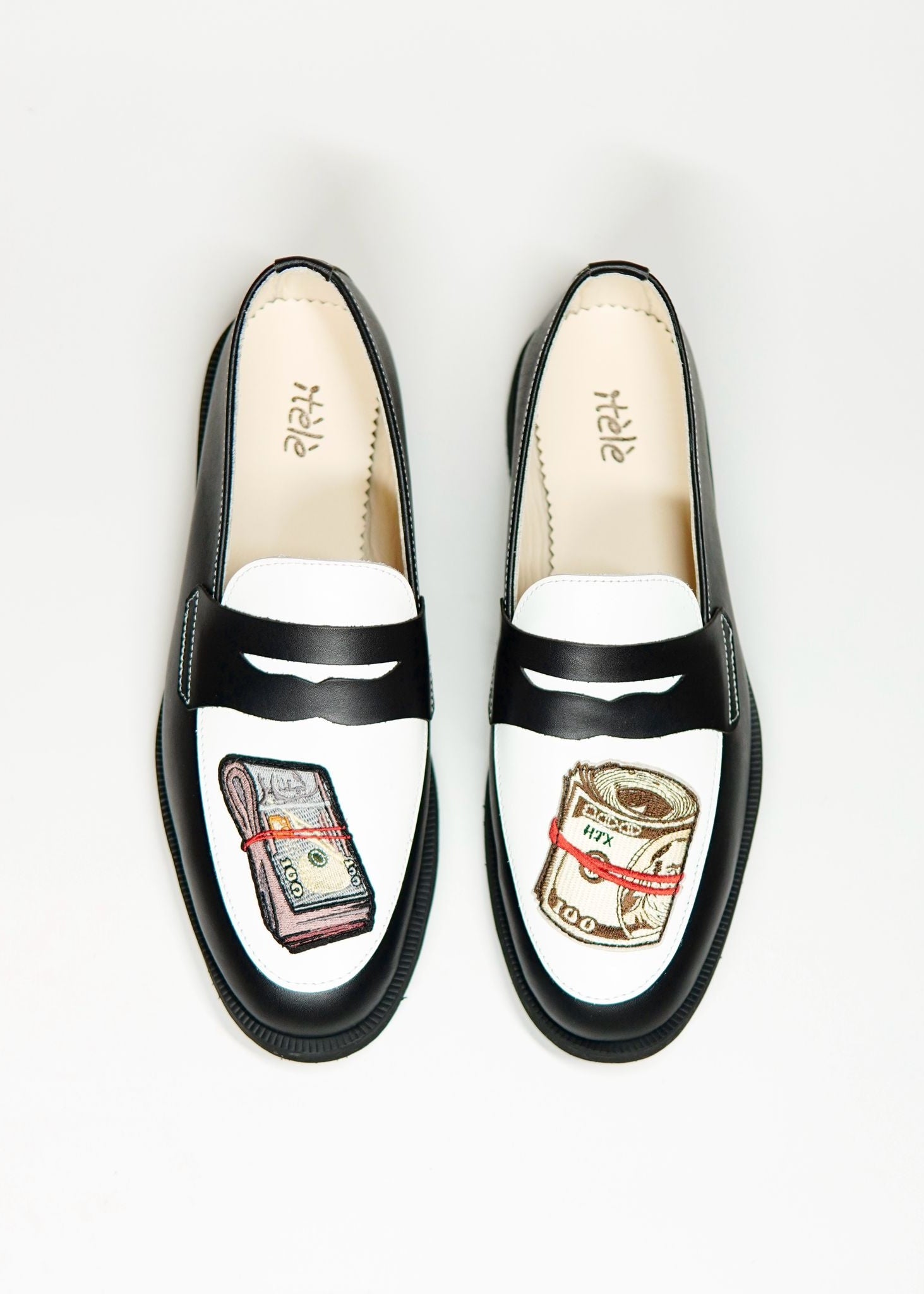 Itele Footwear Black Bills Black + White Penny Loafer