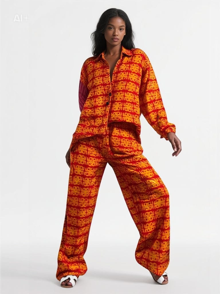 Jermaine Bleu Pants JB Monogram Batik Print Pants