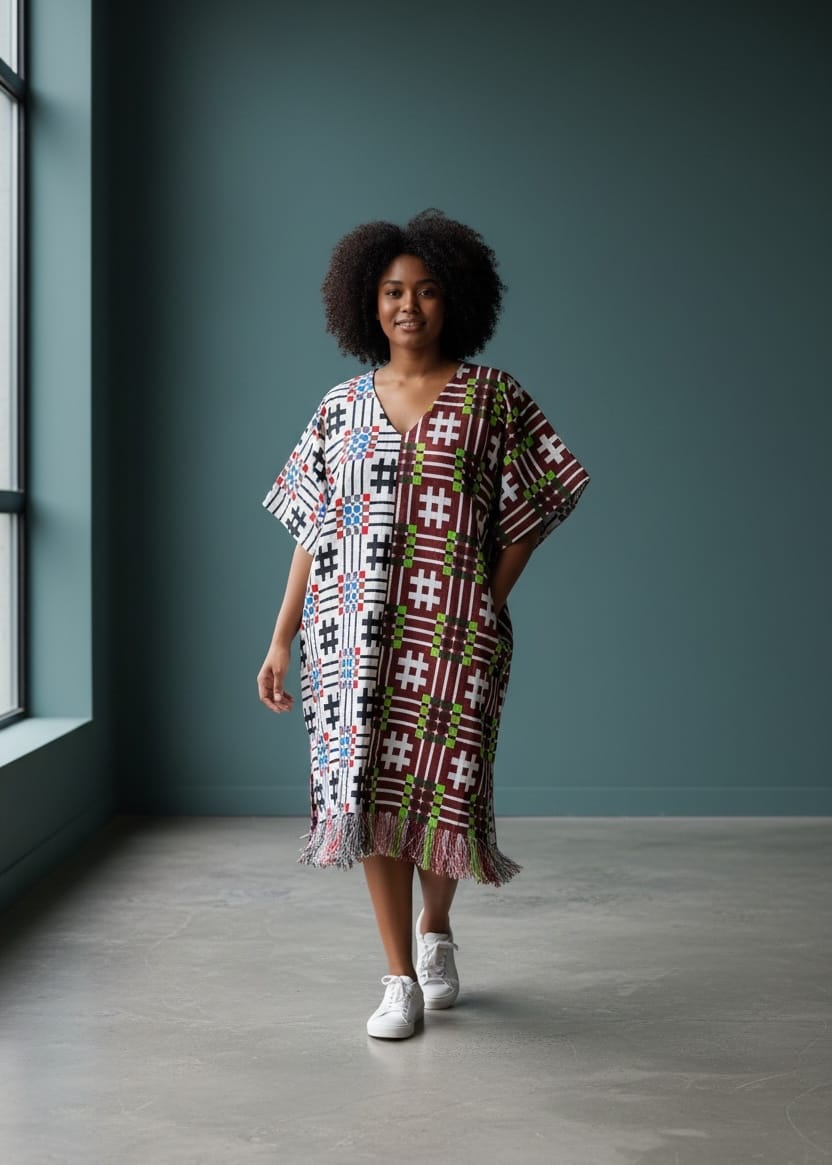 Joyin Afrochic Bubus & Kaftans Two-Tone Akwete Cotton Midi Kaftan