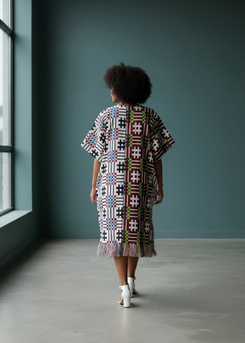 Joyin Afrochic Bubus & Kaftans Two-Tone Akwete Cotton Midi Kaftan