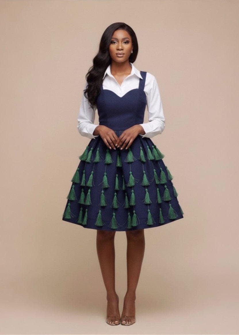 Dora Aso Oke Mini Tassel Dress - Blue / XL Dora Aso Oke Mini Tassel Dress - Blue / XL
