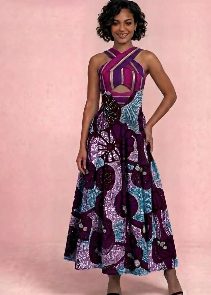 KÀAYA Dresses Purple Sara Aso Oke and hollandis dress