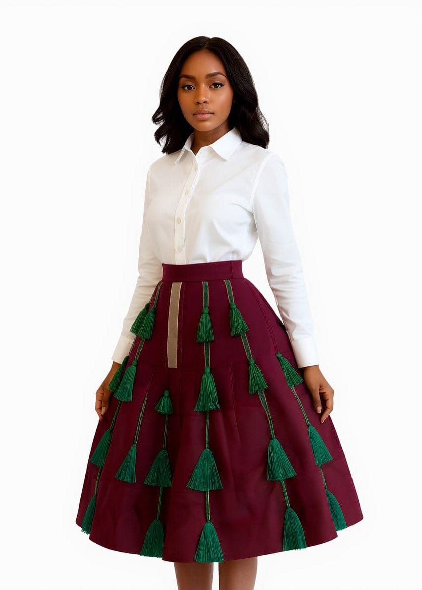 Dora Aso Oke Tassel Midi Skirt - African Print Skirt | Onuli