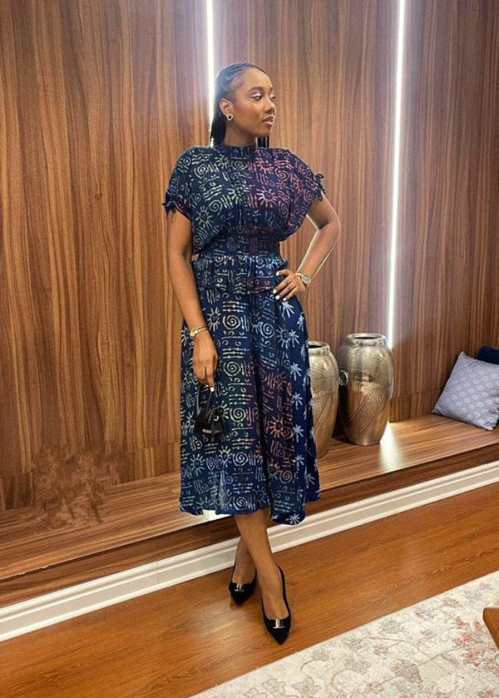 Kwelaku Dress Indigo Multi Asymmetric Midi Dress