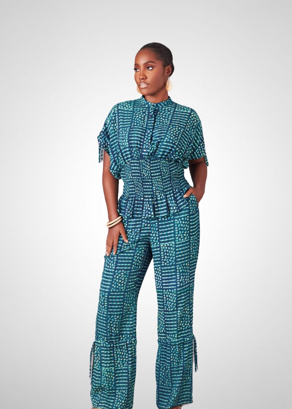 Jelly Indigo Drawstring Pants - Green - Cotton - African Fashion by Kwelaku