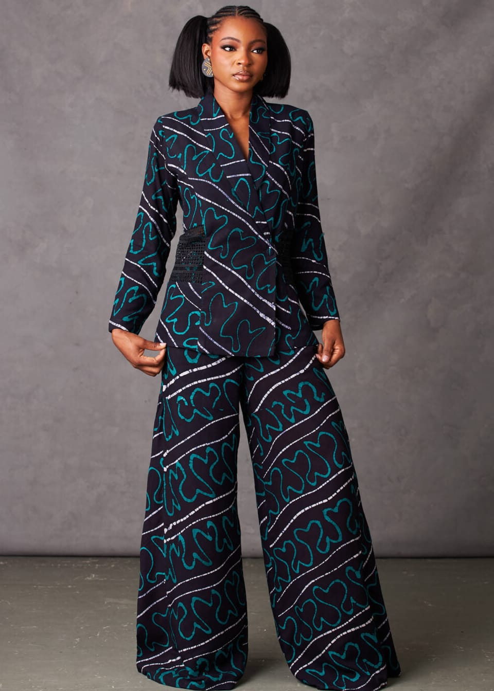 Kwelaku Pants Ugo Teal Abstract Wide Leg Pants