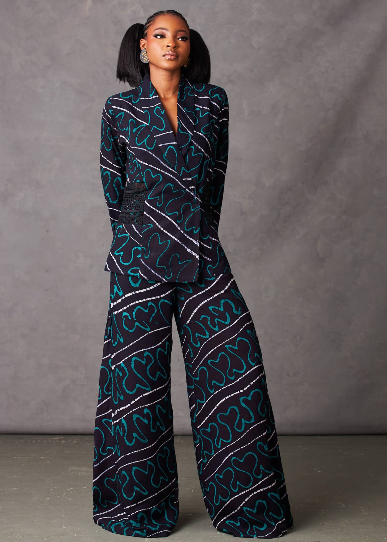 Kwelaku Pants Ugo Teal Abstract Wide Leg Pants