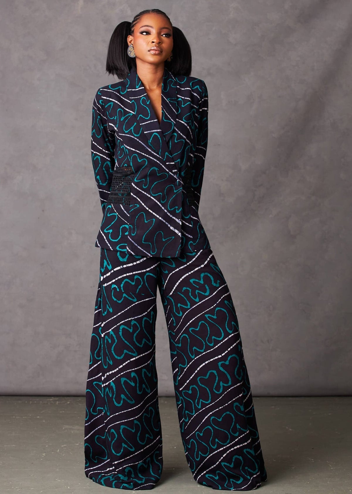 Kwelaku Pants Ugo Teal Abstract Wide Leg Pants