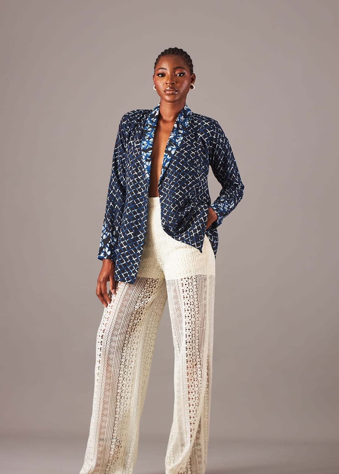 Kwelaku Suits & Blazers Hybrid Abstract Blazer With Lace