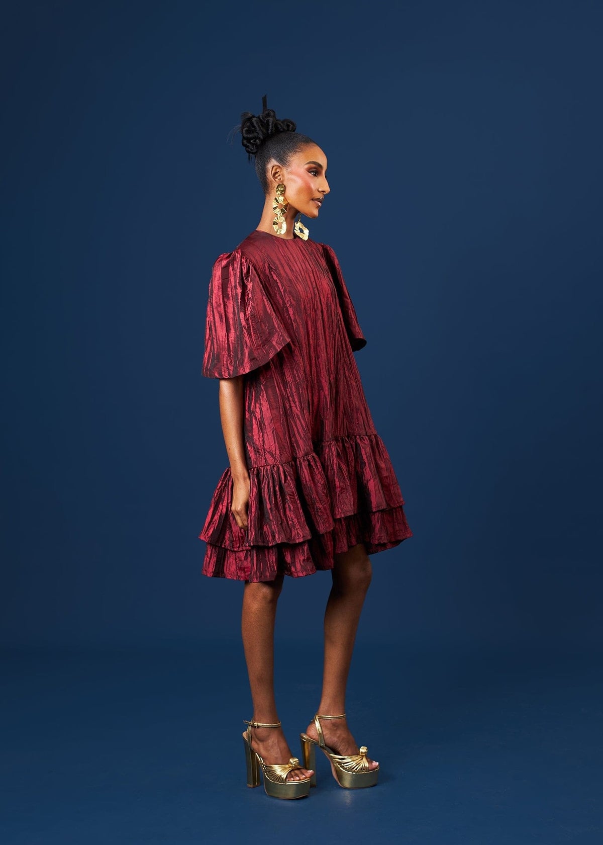 Amarachi Dress - Burgundry, Olive Green - Silk - African Fashion by M.O.T