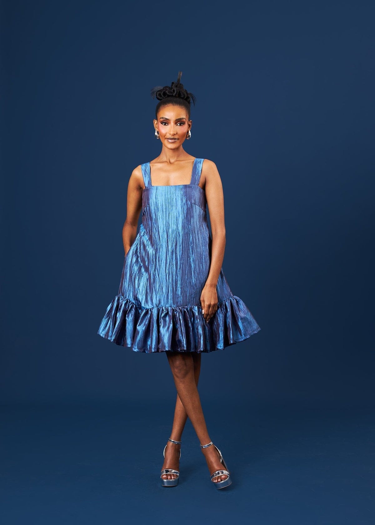 Dunsin Blue Dress - Blue - Silk - African Fashion by M.O.T