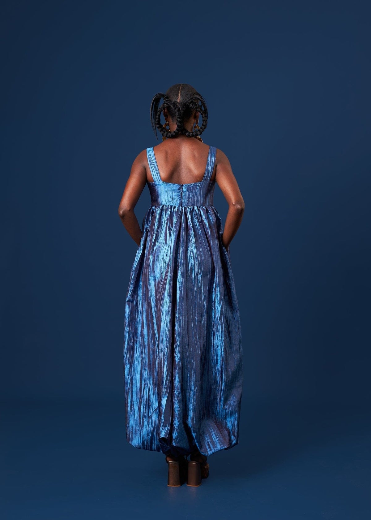 Rabi Jumpsuit - Blue, Black - Silk - African Fashion by M.O.T