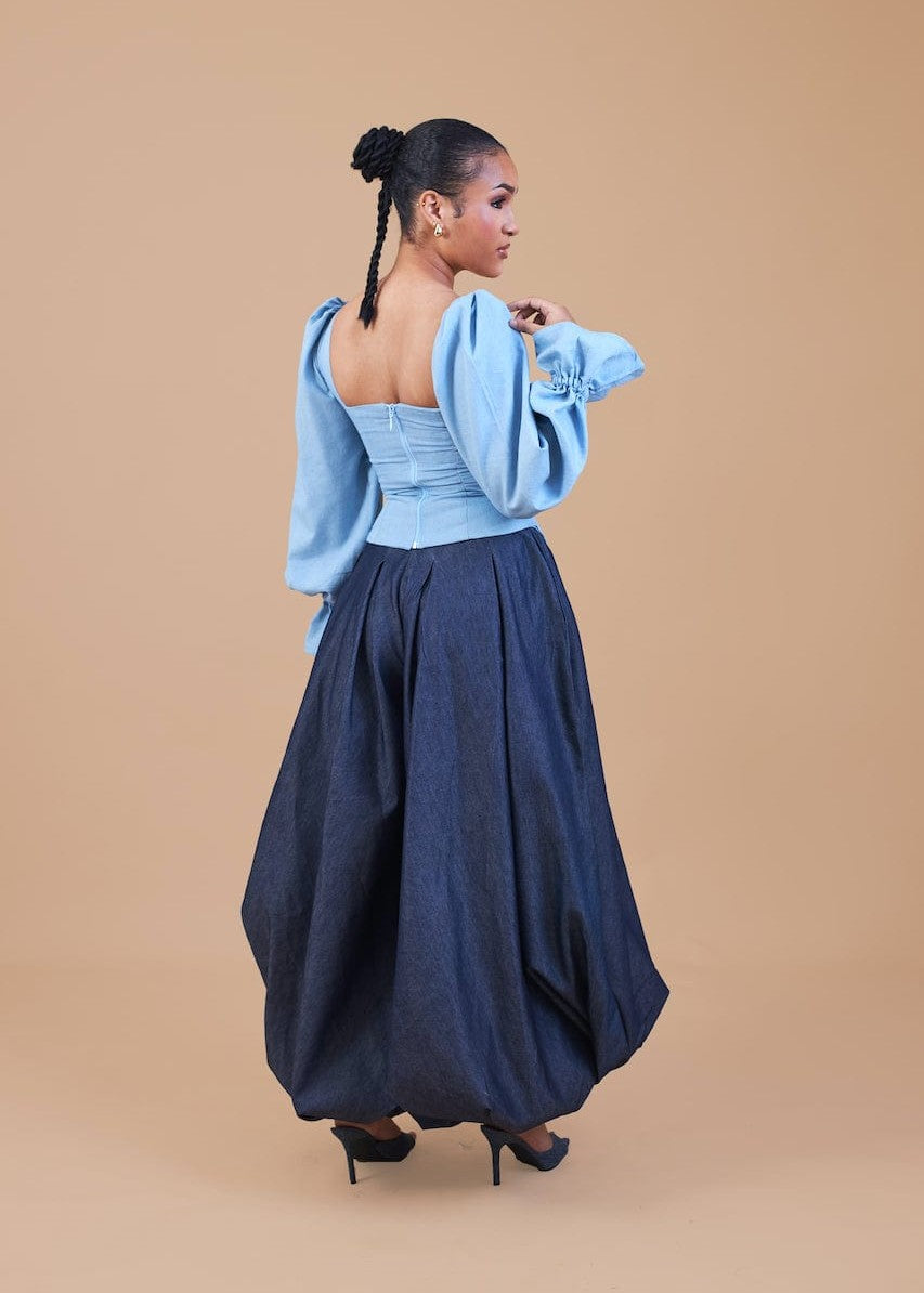 Ajoke Set - Blue - Denim - Co-Ord Set - African Fashion by M.O.T