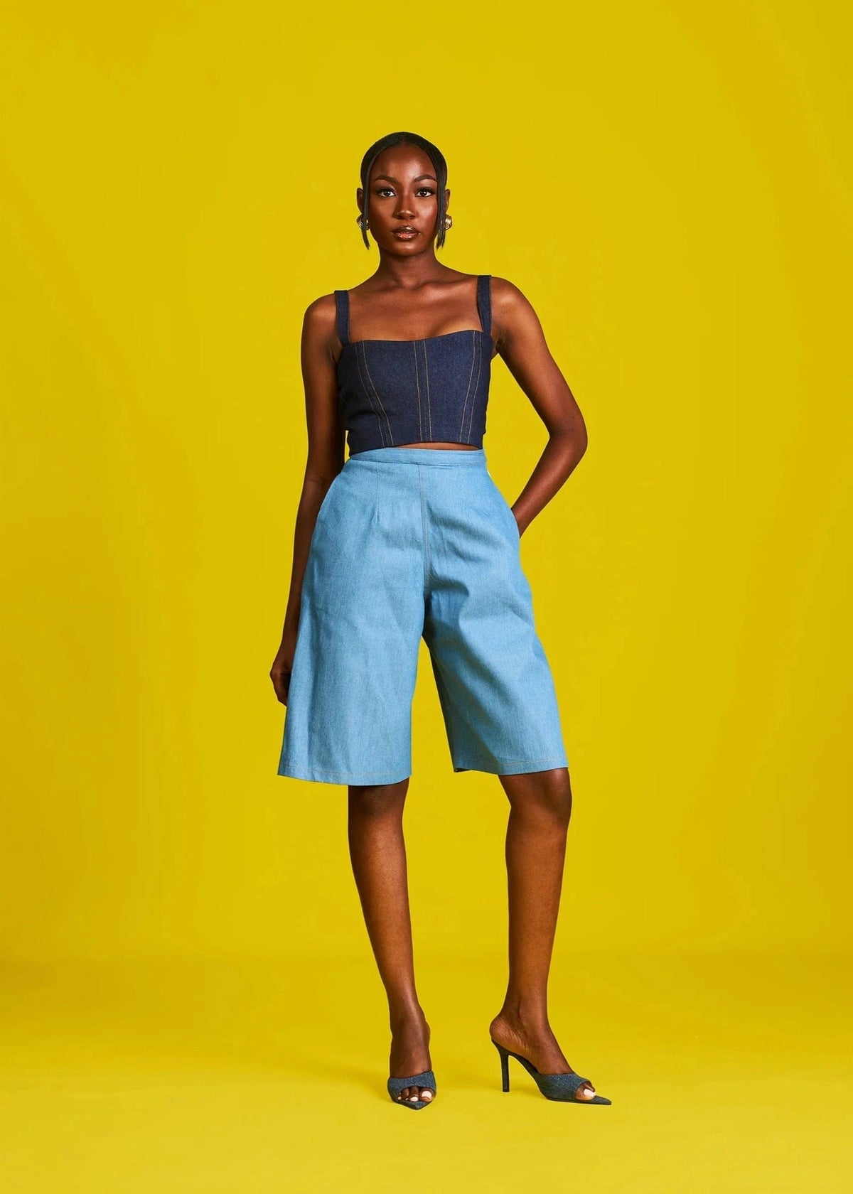 Reni Bralette Top - Green, Navy, Orange, Sky Blue, Dark Blue - Aso Oke - Tops - African Fashion by M.O.T