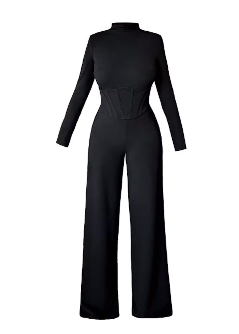 Black Turtleneck Corset Palazzo Jumpsuit - Main Image